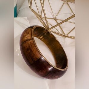 Vintage Brass Bangle with Wooden Inlays